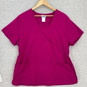 SB Scrubs Scrub Top Womens Large Maroon Nursing Vet Medical Uniform Short Sleeve